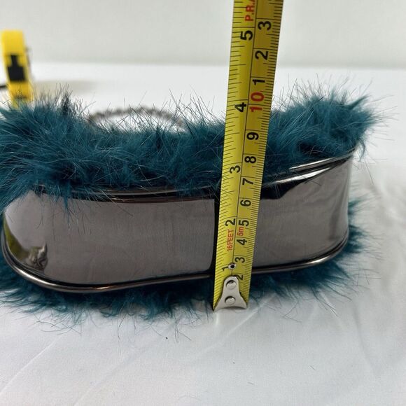 Designed In New York‎ By SHARIF Faux Fur Handbag Blue Green Chain Handle EUC - Picture 9 of 11